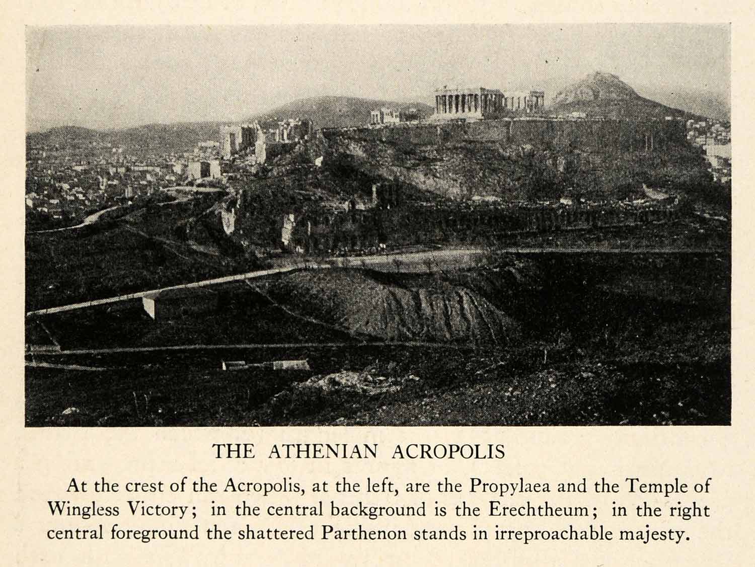 1929 Halftone Print Acropolis Propylaea Erechtheum Parthenon Athens Greece XGS1