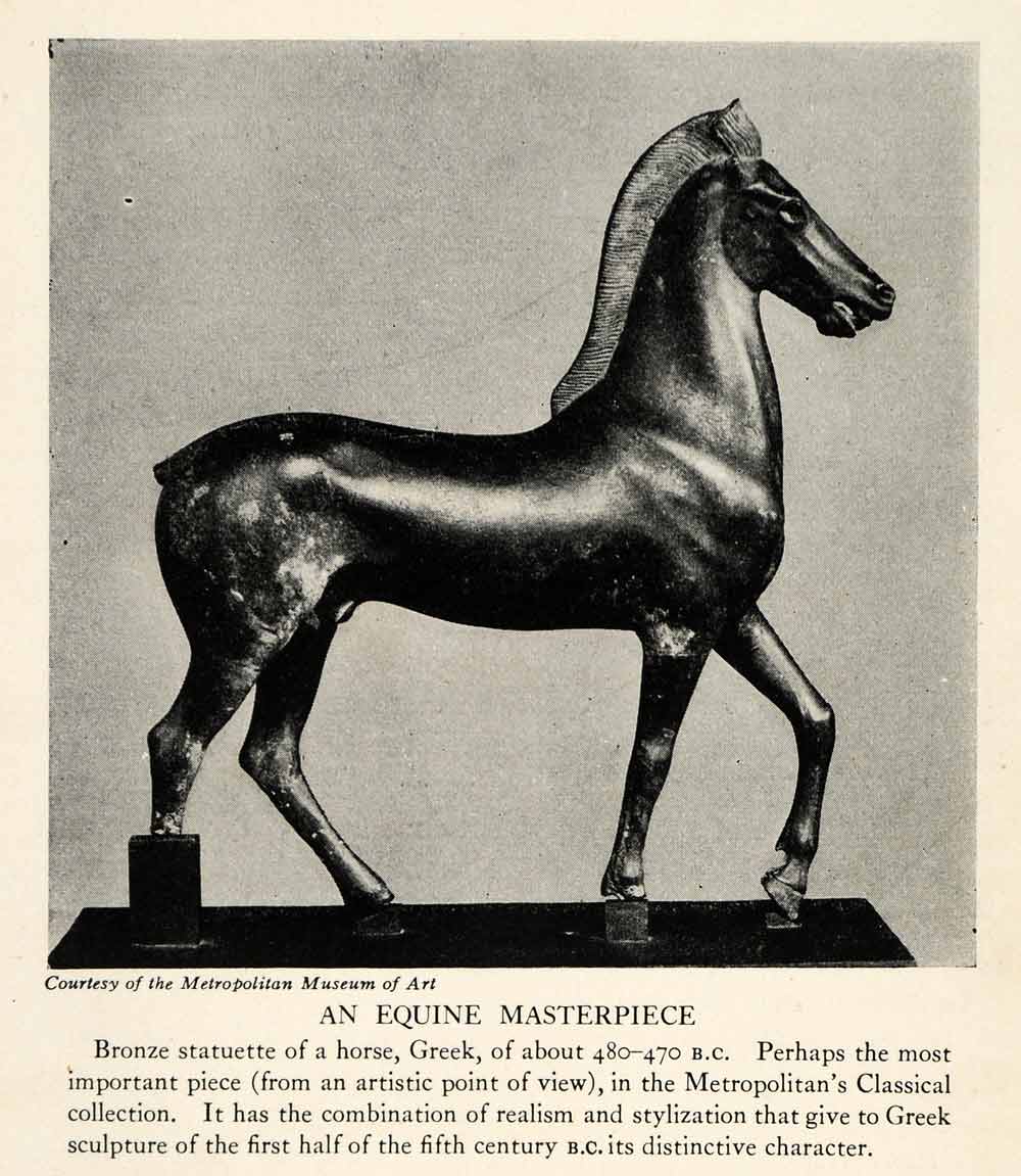 1929 Halftone Print Bronze Equine Horse Statuette Sculpture Greece XGS1