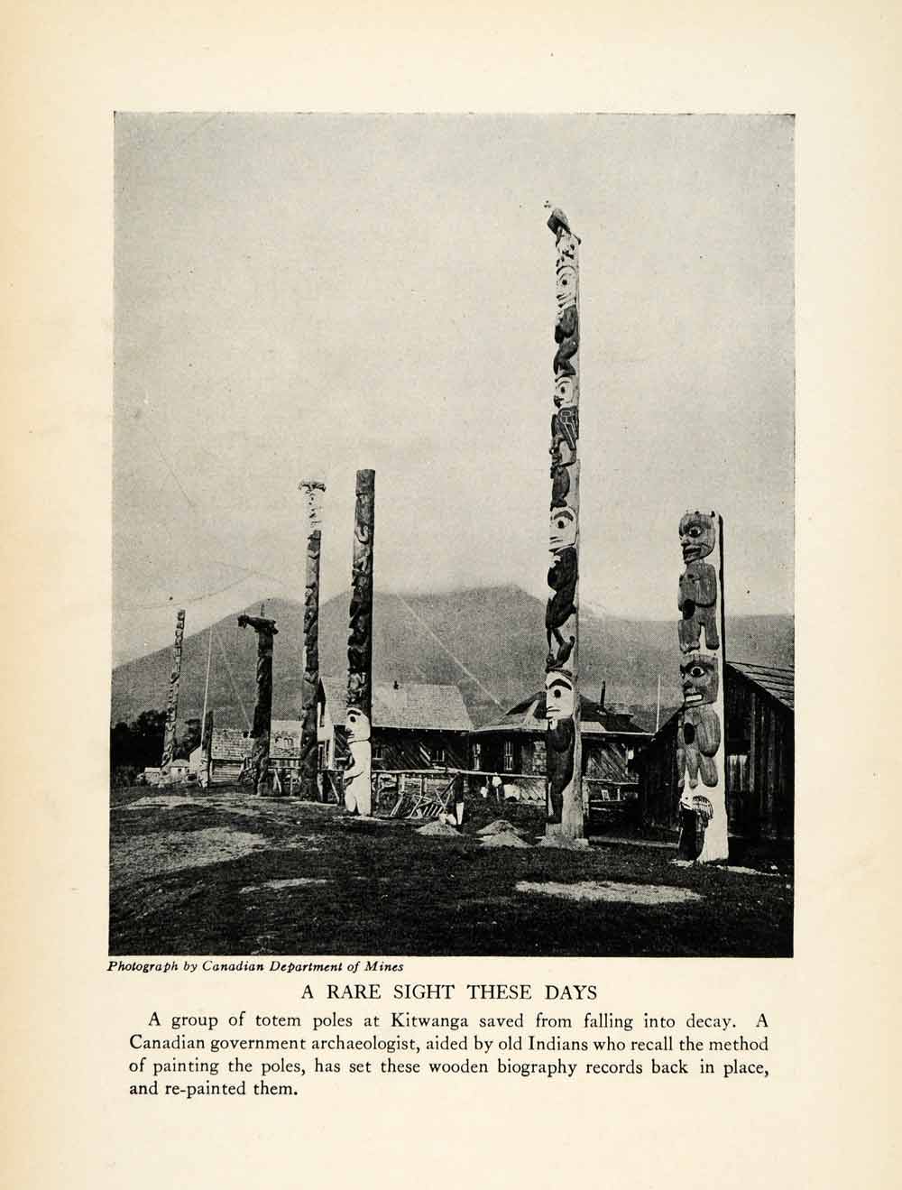 1929 Halftone Print Totem Poles Gitksan Kitwanga Indians British Columbia XGS1