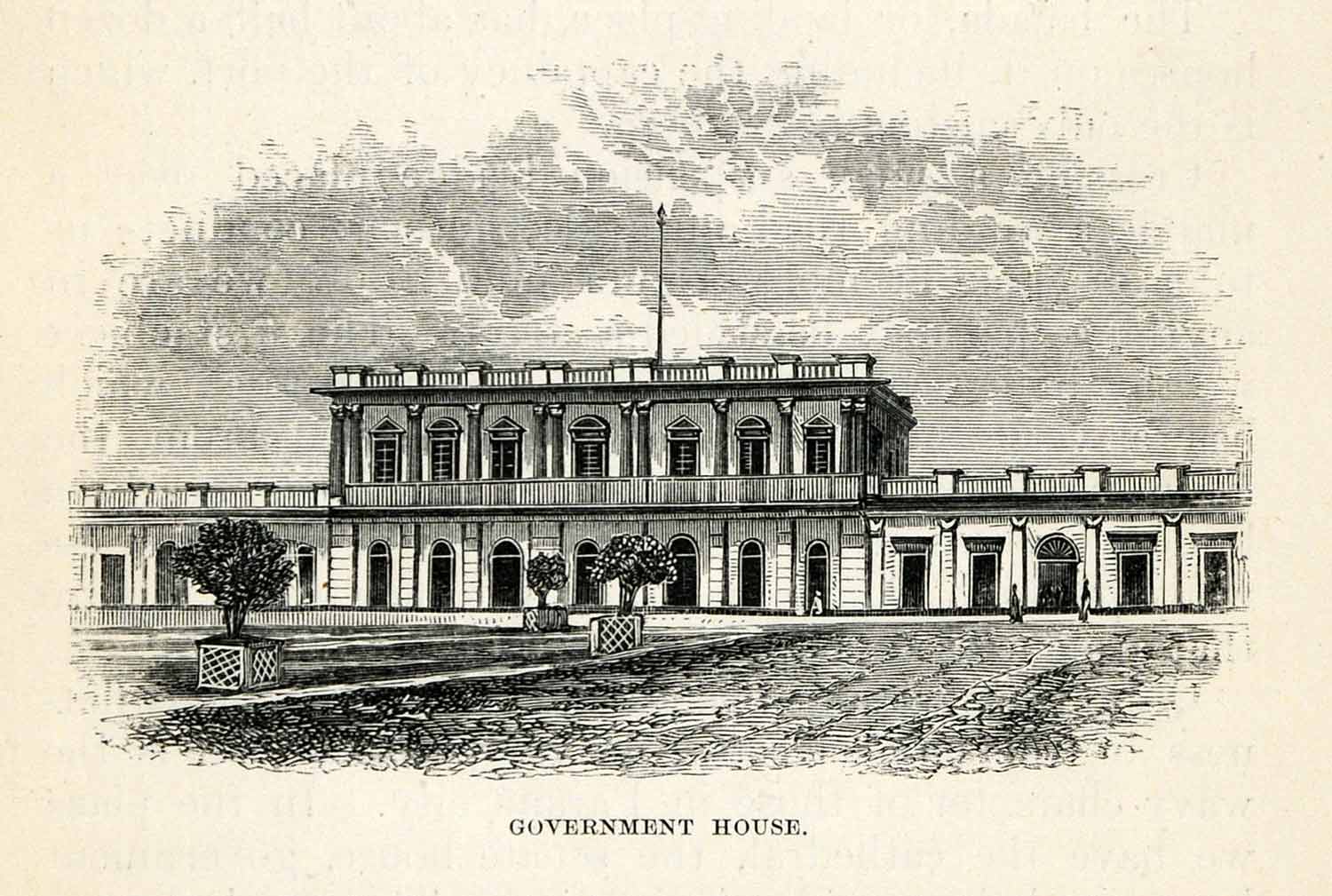 1865 Wood Engraving Parana Government House Argentina Building Facade XGS2