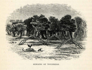 1865 Wood Engraving Tolderias Tents Indian Woods Remains Ethnic Native XGS2