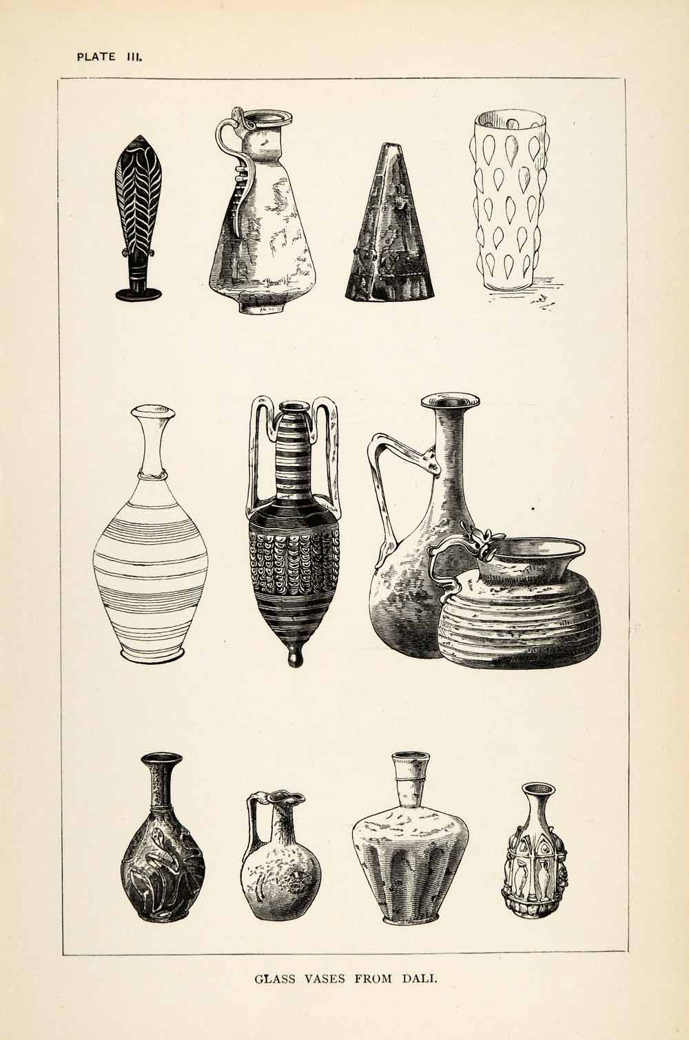 1878 Wood Engraving Ancient Cyprus Dali Glassblowing Vase Artifact XGS3