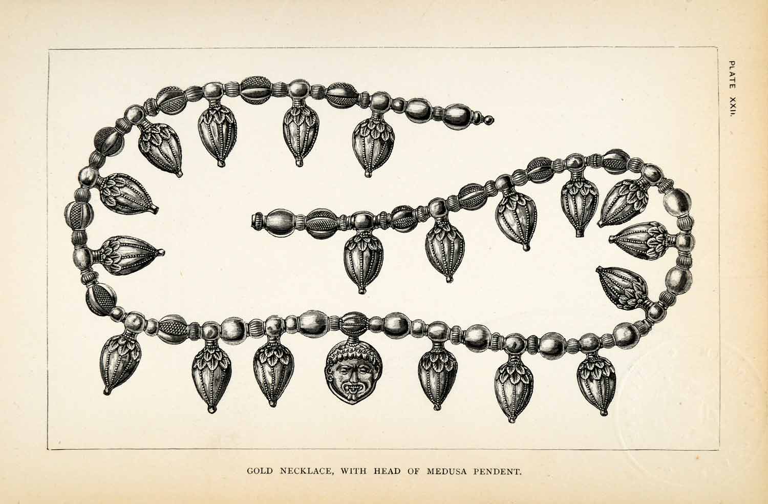 1878 Wood Engraving Cyprus Necklace Medusa Pendent Jewelry Artifact XGS3