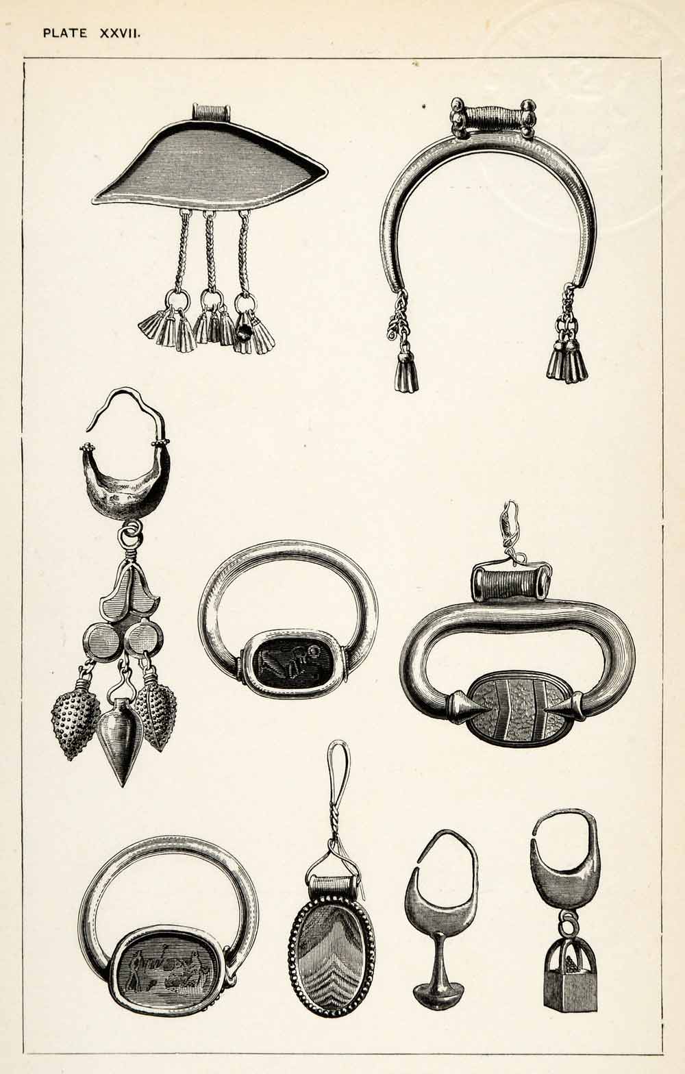1878 Wood Engraving Cyprus Ornament Kourion Jewelry Artifact Earring XGS3