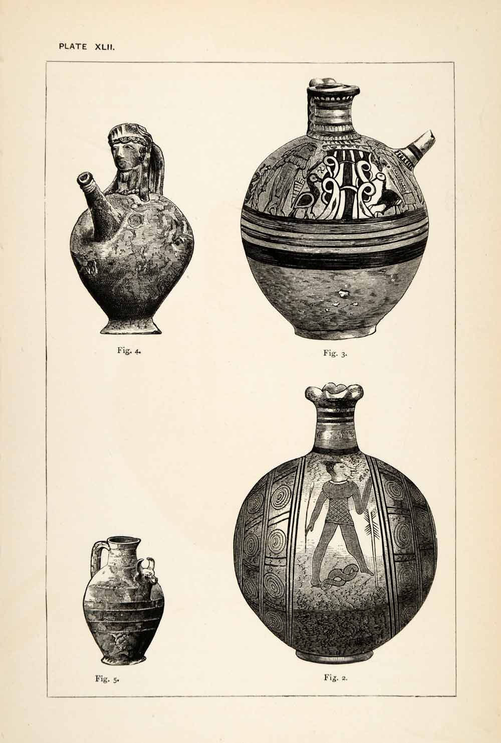 1878 Wood Engraving Cyprus Serving Pottery Ceramic Archaeology Artifact XGS3