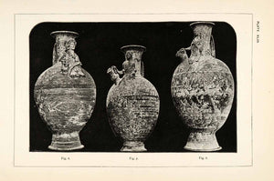 1878 Wood Engraving Cyprus Figure Pottery Ceramic Vessel Artifact XGS3