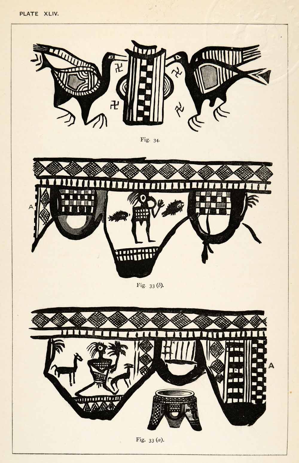 1878 Wood Engraving Cyprus Design Vases Decoration Pattern Bird Motif XGS3