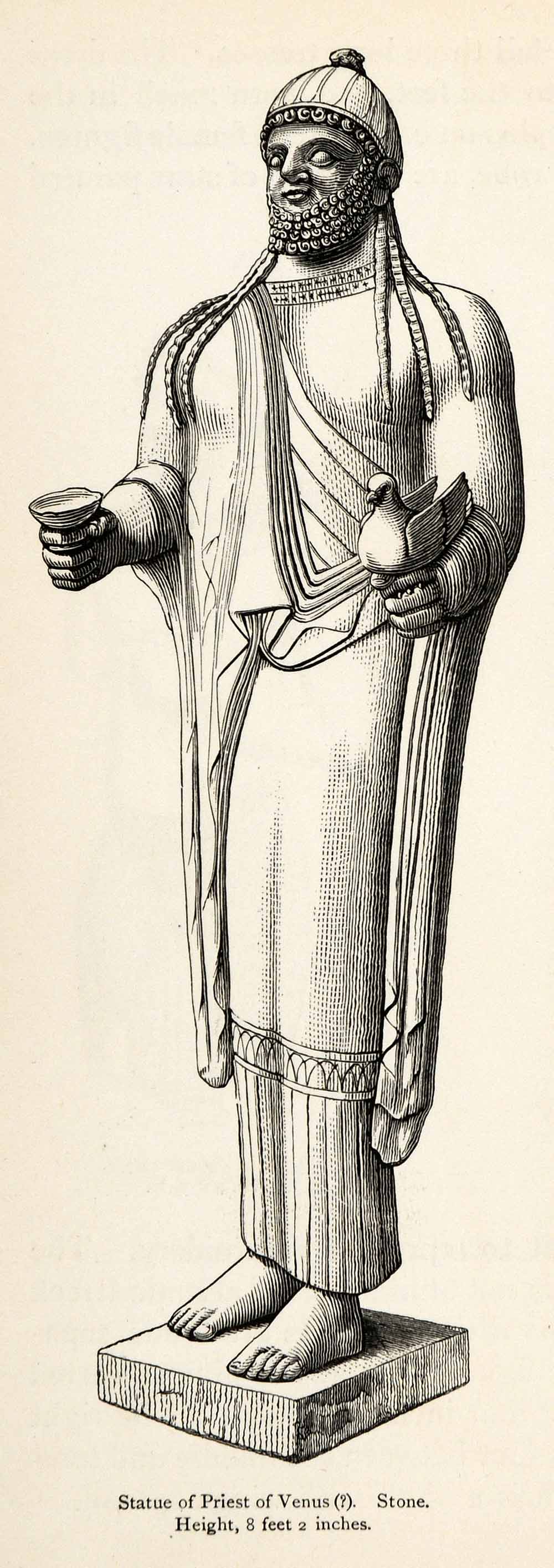 1878 Wood Engraving Cyprus Statue Priest Venus Artifact Sculpture Costume XGS3