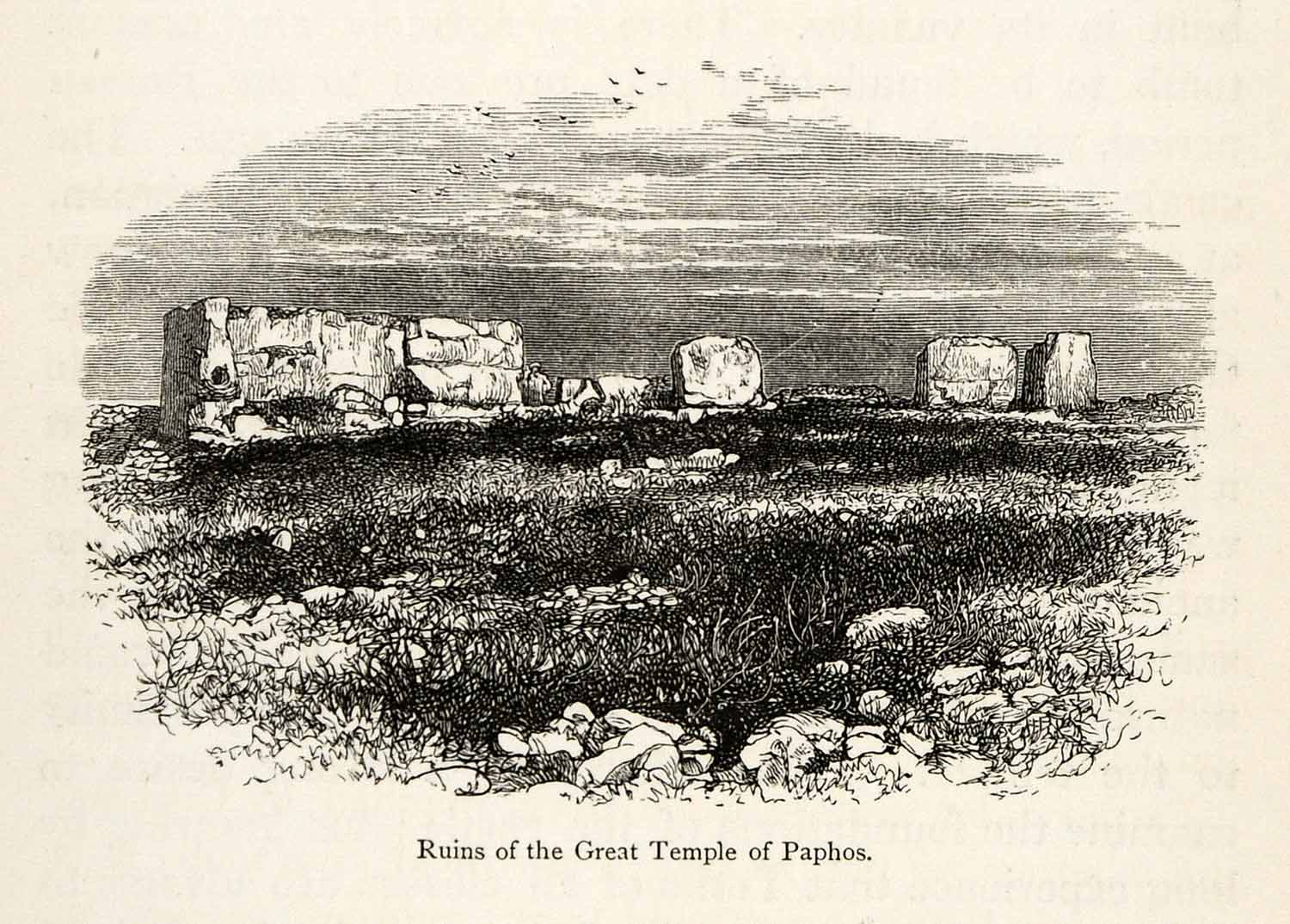 1878 Wood Engraving Cyprus Temple Paphos Ruins Ancient Archaeology XGS3