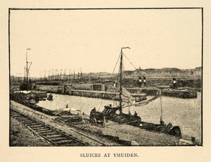 1886 Print Sluice Water Mill Channel IJmuiden Port Netherlands Holland XGS5