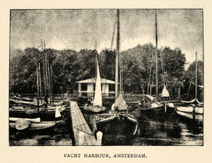 1886 Print Yacht Harbour Sailing Amsterdam North Holland Netherlands Boats XGS5
