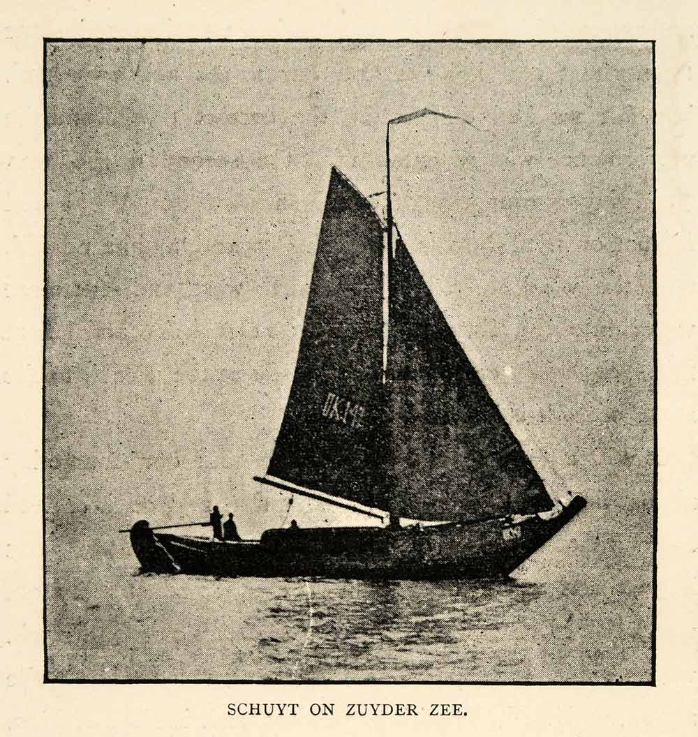 1886 Print Schuyt Boat Zuiderzee Bay North Sea Netherlands Sailing XGS5