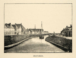 1886 Print Stavoren Netherlands Town IJsselmeer River Artificial Lake Yssel XGS5