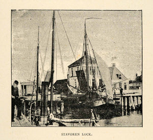 1886 Print Stavoren Town IJsselmeer River Port Boats Sailing Netherlands XGS5