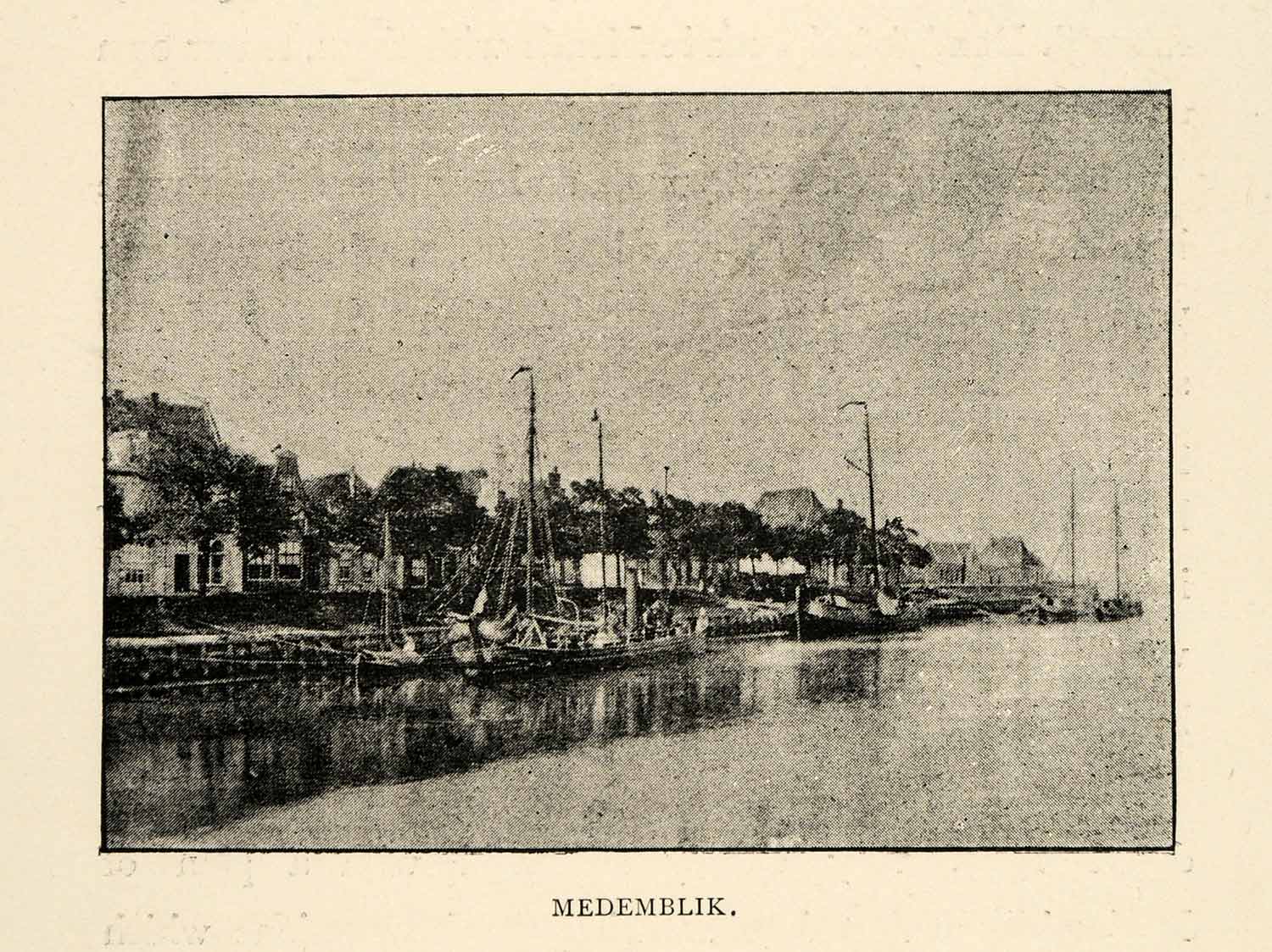 1886 Print Medemblik Town Netherlands North Holland Port Sailing Boats XGS5