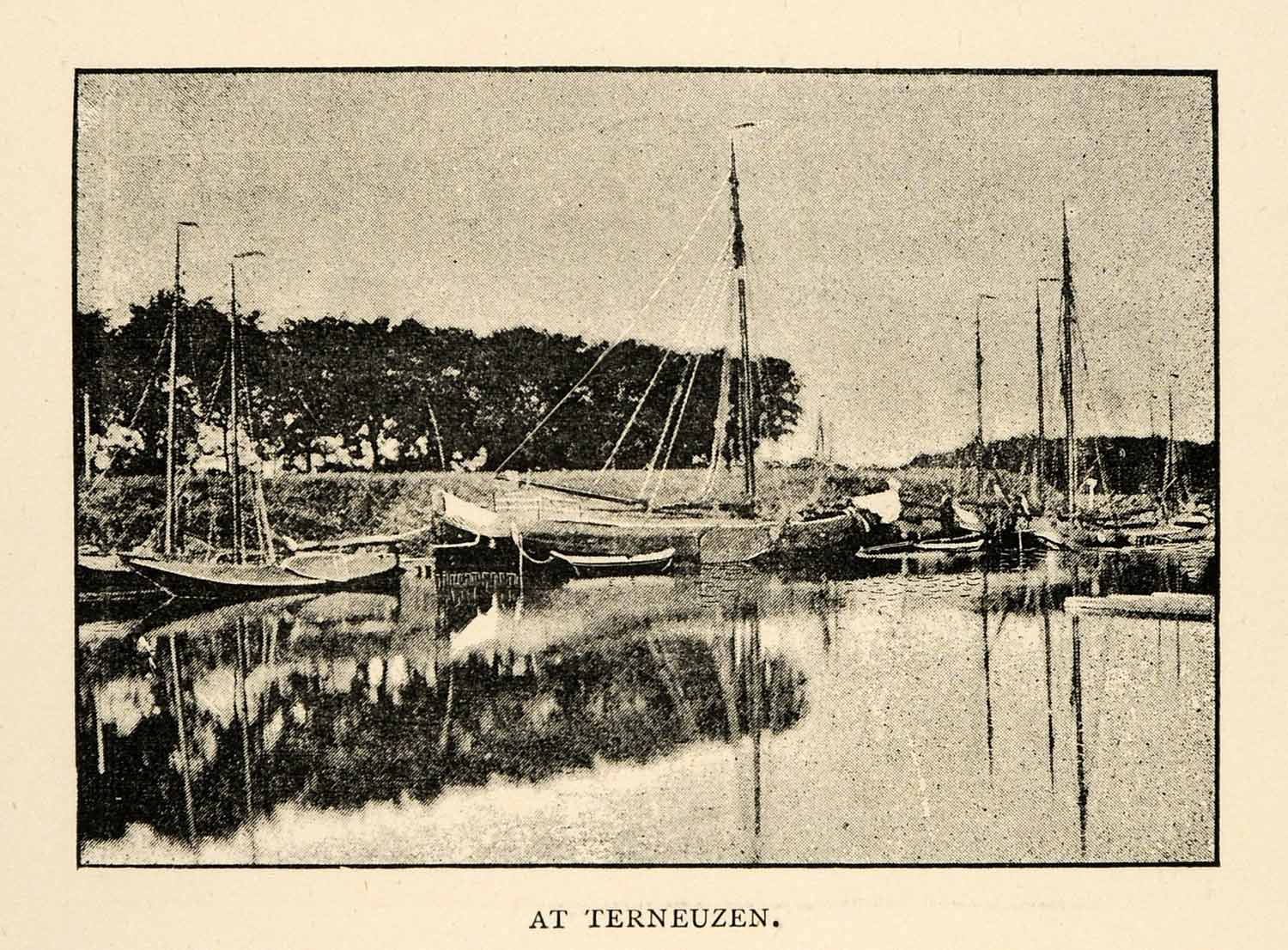 1886 Print Terneuzen City Netherlands Zeeland Province Port Sailing Boats XGS5