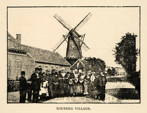 1886 Print Souberg Village Souburg Windmill Children Netherlands Mill XGS5