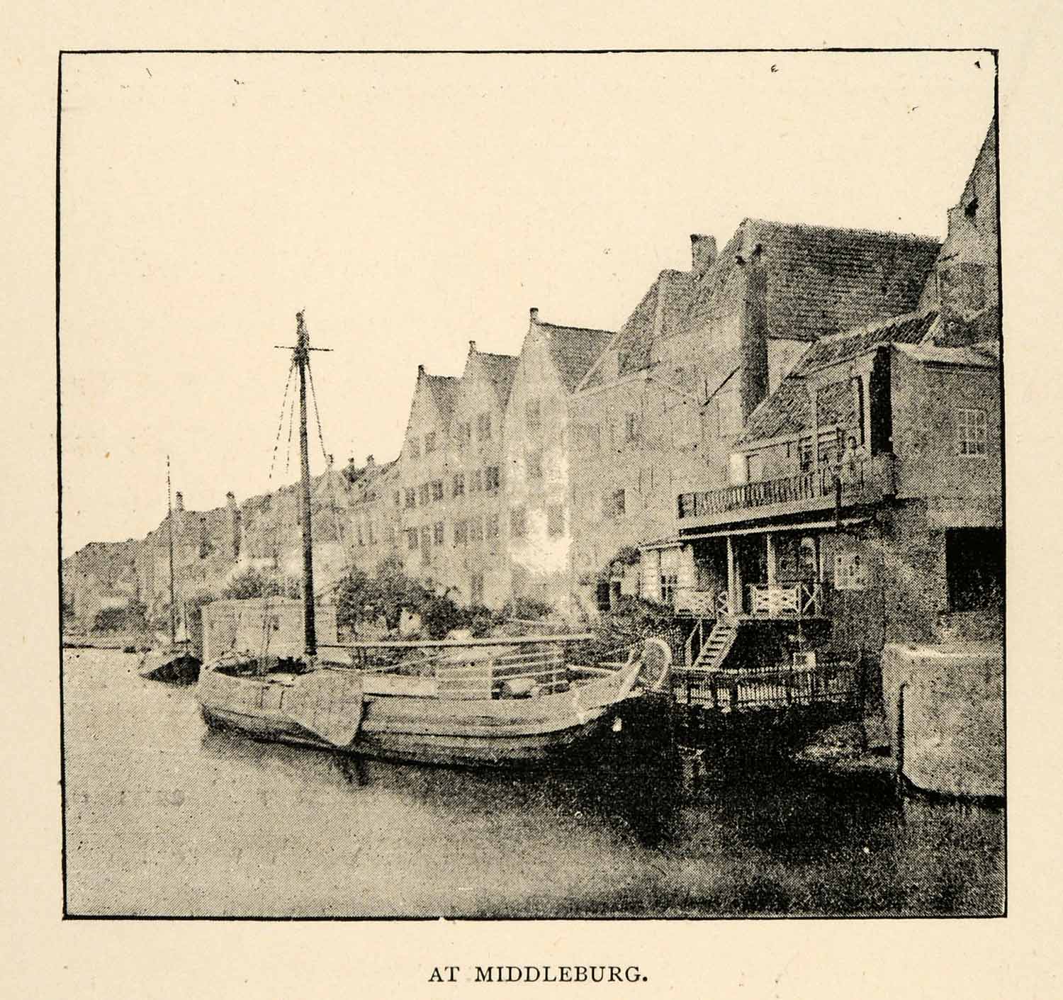 1886 Print Middelburg City Southwestern Netherland Zeeland Seaport Houses XGS5
