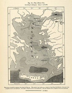 1882 Relief Line-block Map Aegean Sea Europe Crete Athens Smyrna Aslyputea XGS6