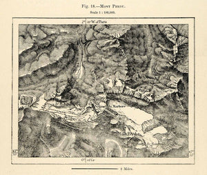 1882 Relief Line-block Map Mont Perdu Perdido Pyrenees Cirques Gavarnie XGS6