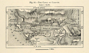 1882 Relief Line-block Map Canal Caronte Map France Martigues Plain de XGS6