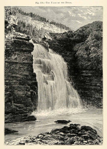 1882 Wood Engraving Waterfalls Daubs France Scenery Landscape Saone River XGS6