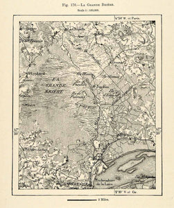 1882 Relief Line-block Map Grande Briere France Map Loire Nazaire Montoir XGS6