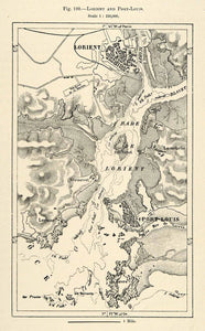 1882 Relief Line-block Map Lorient Morbihan France Port Louis Blavet Truies XGS6