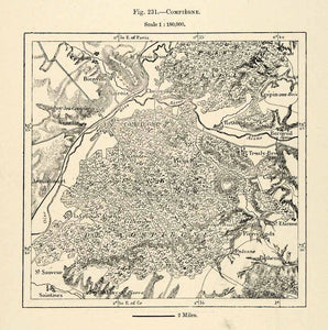 1882 Relief Line-block Map Compiegne France Aisne Betheuil St Etienne XGS6