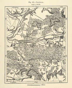 1882 Relief Line-block Map Chantilly Map France Creil Apremont Firmin XGS6