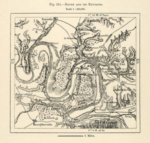 1882 Relief Line-block Map Rouen Barentin Monville Map France XGS6