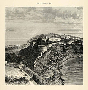 1882 Wood Engraving Monaco Landscape Ocean Sea Ruin Ancient Archaeology XGS6
