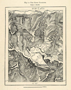 1882 Relief Line-block Map Gross Glockner Vischbach Salzach Fusch Austria XGS6