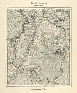 1882 Relief Line-block Map Papenburg Germany Leer Map Eme River Deutschland XGS6