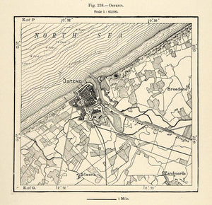 1882 Relief Line-block Belgium North Sea Hydrography Steene Breedene Ostend XGS6