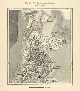 1882 Relief Line-block Map Peninsula Holland Netherlands Amsterdam Map Edam XGS6