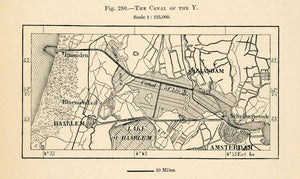 1882 Relief Line-block Map Netherlands Map Haarlem Amsterdam Zaandam Canal XGS6