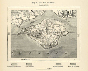 1882 Relief Line-block British Isles Wight English Island England Hampshire XGS6