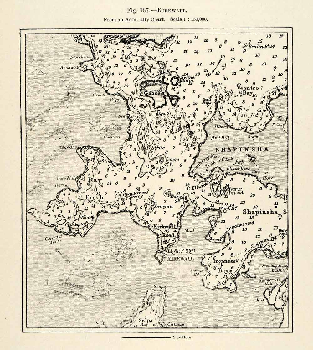 Kw Postcode Map 1882 Relief Line-block Map Kirkwall Scotland Mainland Orkney Island Ca ...