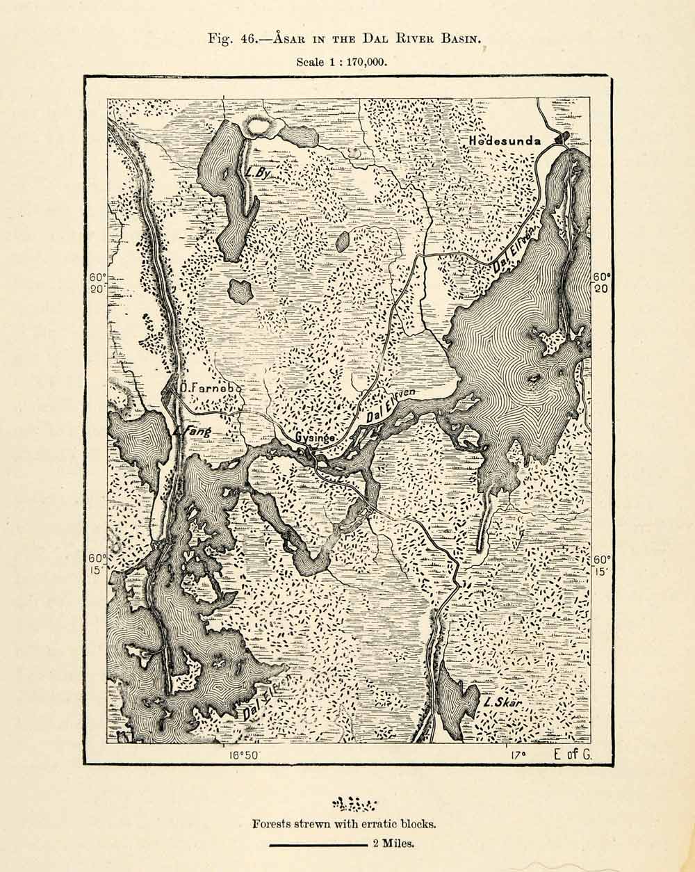 1882 Relief Line-block Map Sweden Dal Asar River Basin Map Scandinavia XGS6