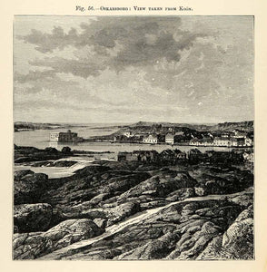 1882 Wood Engraving Oskarsborg Oscarsborg Fortress Castle Norway XGS6