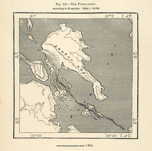 1882 Relief Line-block Map Punga Harju Punkaharju Finland Map Laukon Saari XGS6