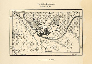 1882 Relief Line-block Map Dunaburg Daugavpils Duna Daugava River Shuna XGS6