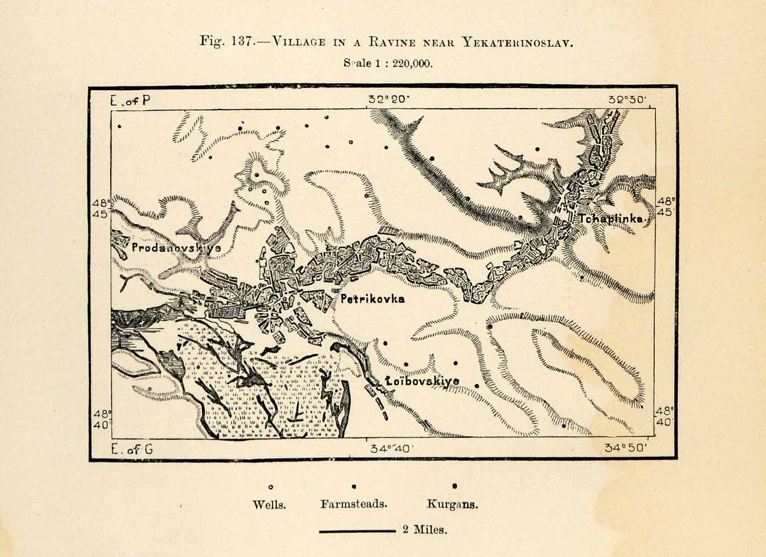 1882 Relief Line-block Map Yekaterinoslav Ekaterinoslav Petrikovka Village XGS6