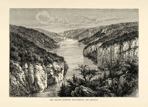 1882 Wood Engraving Art Danube River Landscape Weltenburg Kelheim Germany XGS6
