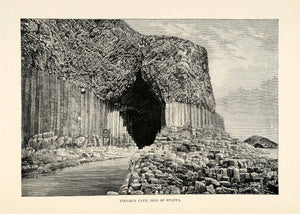 1882 Wood Engraving Fingals Cave Isle Staffa Scotland Basalt Crystals XGS6