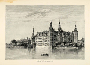 1882 Wood Engraving Frederiksborg Palace Royal Castle Hillerod Denmark XGS6