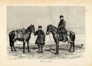1882 Wood Engraving Volhynia Poland Natives Horseback Riding Equestrian XGS6