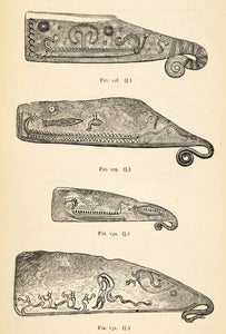 1882 Woodcut Archaeological Weapons Bronze Age Knives Ornaments Patterns XGS8