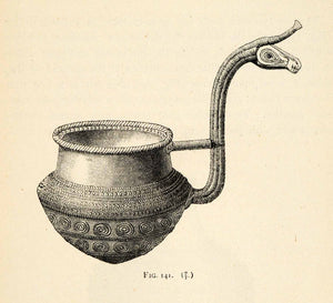 1882 Woodcut Gold Bowl Boeslunde Seeland Archaeological Item Prehistoric XGS8